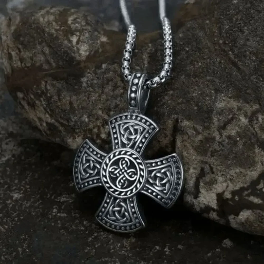 Stainless Steel Celtic Trinity Knot Cross Unisex Pendant Necklace